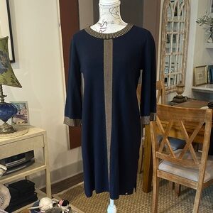 Chic Navy Cashmere and Merino Wool Dress with Gold Detailing